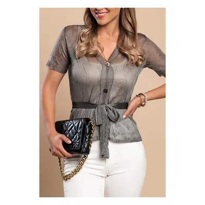 Cardigan In Maglia Con Maniche Corte, Grigio