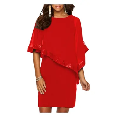 Vestito Elegante Con Mantellina Arlet, Rosso