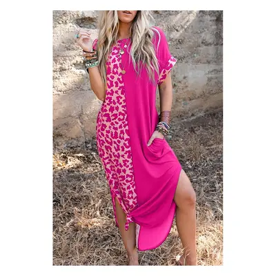 Maxi Abito Elegante Con Stampa Leopardata, Rosa