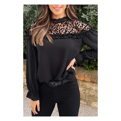 Blusa Elegante Con Volant, Nera