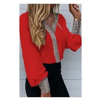 Blusa Elegante Con Stampa Leopardata Polina, Rossa