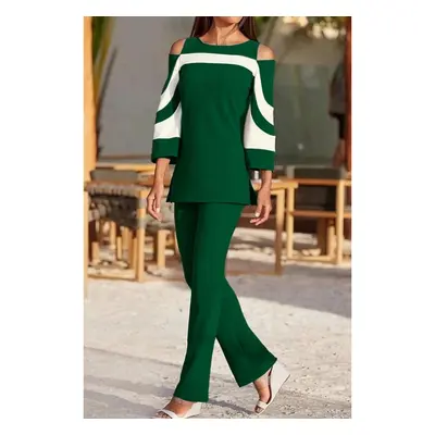 Completo Top E Pantaloni Elegante, Verde Scuro