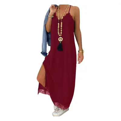 Vestito Maxi Con Pizzo Primarosa, Bordeaux