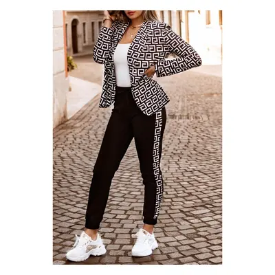 Completo Pantalone E Blazer Con Stampa Nunzia, Bianco E Nero