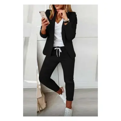 Completo Di Pantaloni E Blazer Elegante Senza Lettere Estrena, Nero-Nero