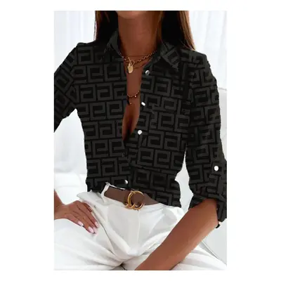 Blusa Elegante Con Stampa Geometrica Lavlenta, Nera