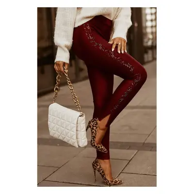 Eleganti Leggings In Ecopelle Con Pizzo Margaretta, Bordeaux