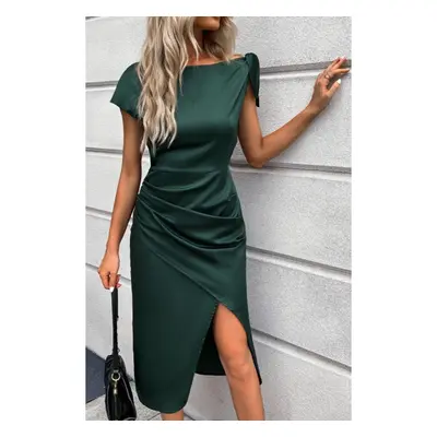 Abito Midi Elegante Con Dettagli Arricciati, Verde