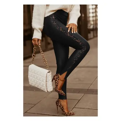 Eleganti Leggings In Ecopelle Con Pizzo Margaretta, Nero