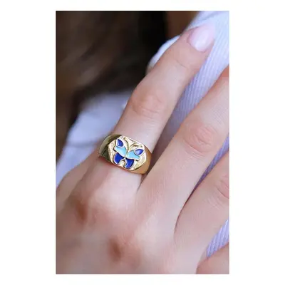 Elegante Anello Con Motivo A Farfalla, Colore Blu