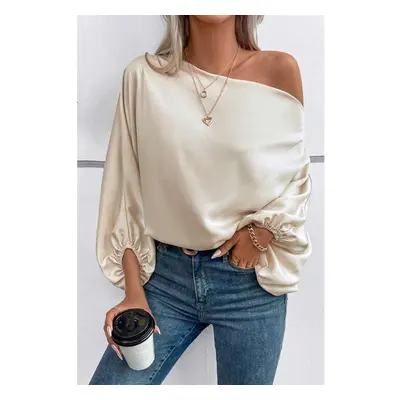 Blusa Elegante Con Scollo Asimmetrico, Colore Beige