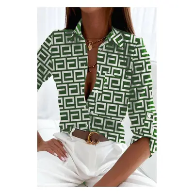 Blusa Elegante Con Stampa Geometrica Lavlenta, Verde