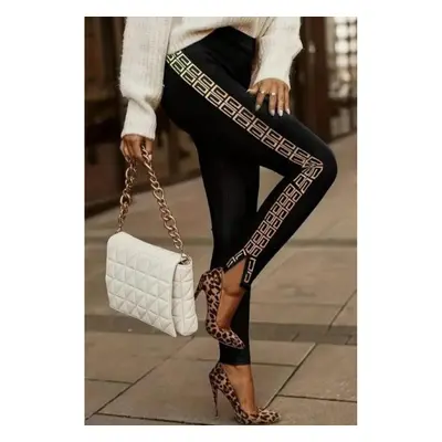 Leggings In Ecopelle Stampa Geometrica Margaretta, Nero E Beige