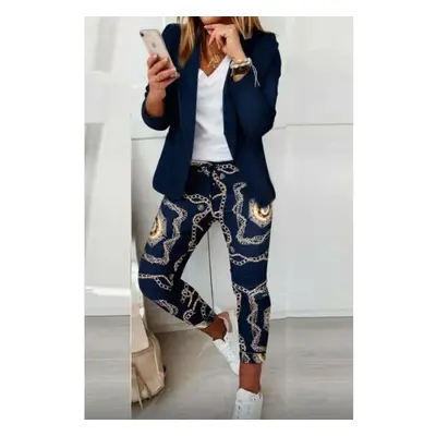 Completo Blazer E Pantaloni Eleganti Con Stampa Estrena, Blu Scuro/Stampa