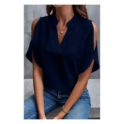 Blusa Elegante Ampia Con Scollo A "V", Colore Blu Scuro