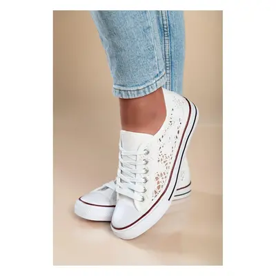 Sneakers Alla Moda Con Tomaia In Pizzo, Colore Bianco