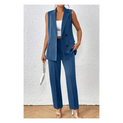 Elegante Completo Giacca Senza Maniche E Pantaloni, Blu