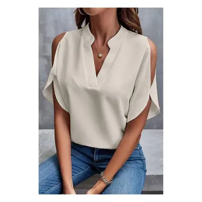 Blusa Elegante Ampia Con Scollo A "V", Panna