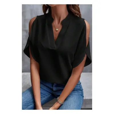 Blusa Elegante Ampia Con Scollo A "V", Nera