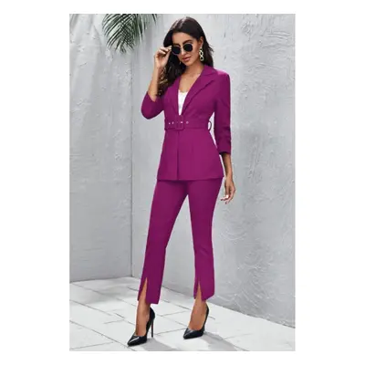 Completo Giacca E Pantaloni Eleganti Con Cintura, Fucsia Scuro