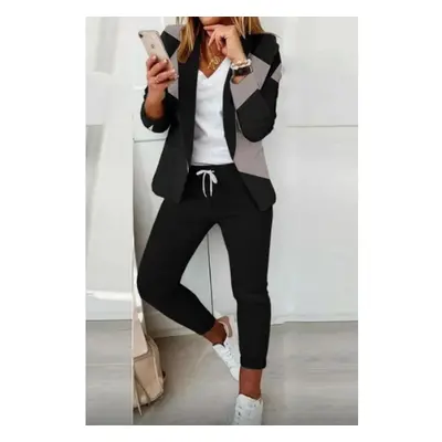 Completo Blazer E Pantaloni Eleganti Con Stampa Estrena, Nero/Grigio