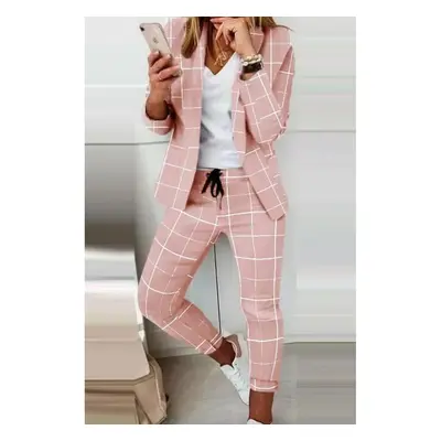 Completo Pantalone Con Blazer Elegante Con Stampa Estrena, Rosa Chiaro - Quadretti