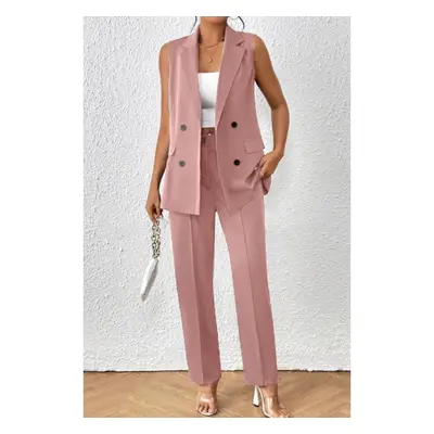 Tailleur Pantalone Elegante Monocolore, Rosa Chiaro