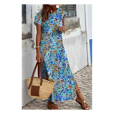 Maxi Abito Con Stampa Floreale, Azzurro