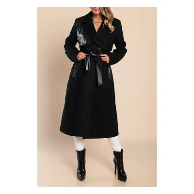 Cappotto Elegante Con Dettagli In Ecopelle, Nero