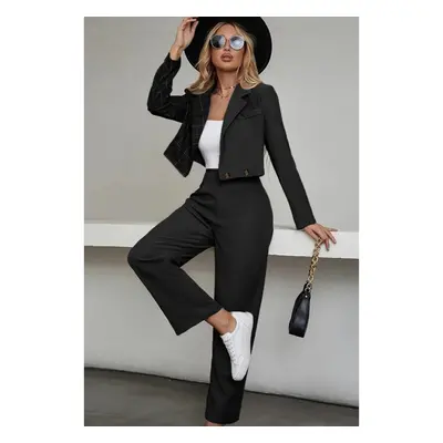 Elegante Completo Blazer E Pantaloni A Quadri, Nero