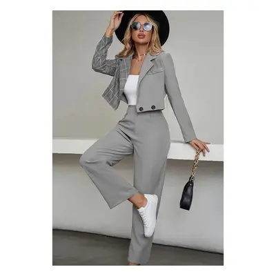 Elegante Completo Blazer E Pantaloni A Quadri, Grigio