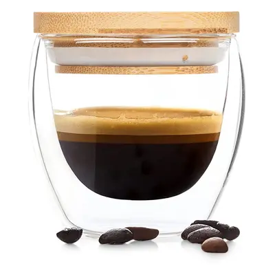 Bambuswald Bicchiere da caffe con coperchio, ml, fatto a mano, in vetro borosilicato e bambu