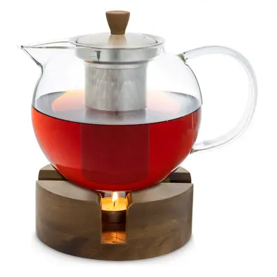 Klarstein Sencha, teiera di design con scaldavivande di legno Oolong, 1,3 l, colino