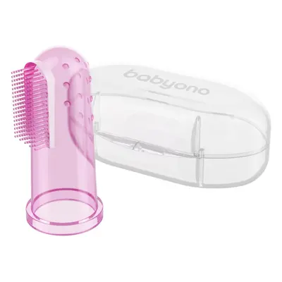 BabyOno Take Care First Toothbrush spazzolino da dito per bambini con astuccio Pink