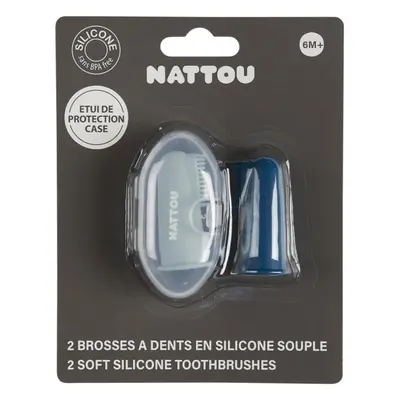 NATTOU Baby Toothbrush spazzolino da dito per bambini con astuccio Petrol Blue / Aqua Blue