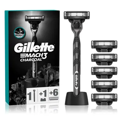 Gillette Mach3 Charcoal rasoio con supporto + lamette di ricambio