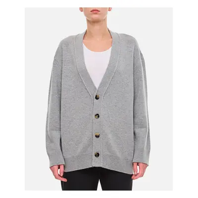 Bottega Veneta | Cardigan In Cashmere Con Toppa In Pelle Intrecciata Sul Gomito | Grigio | Donna