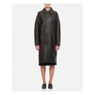 Bottega Veneta | Cappotto In Pelle Intrecciata Fatto A Mano Sfoderato | Marrone | Donna