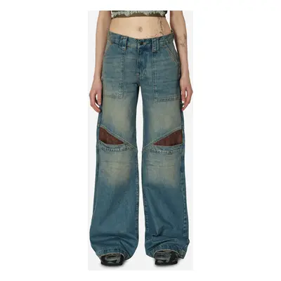 Low Rise Wide Leg Denim Pants Used Indigo Wash