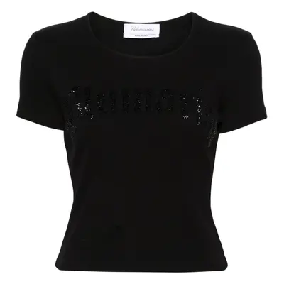 BLUMARINE - T-shirt Cropped In Cotone A Coste Con Logo