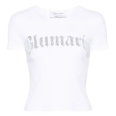 BLUMARINE - T-shirt Cropped In Cotone A Coste Con Logo