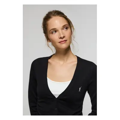 Polo Club - Donna - Cardigan Nero In Filo Abbottonato Con Scollo A V E Logo Rigby Go