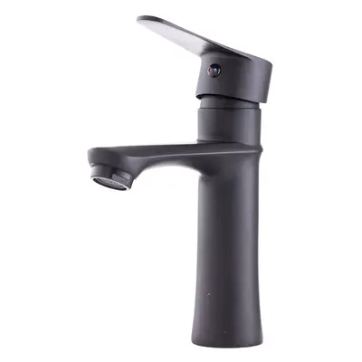 Rubinetto per lavabo in ottone / zinco, nero, acqua calda e fredda, tubi flessibili, beccuccio b