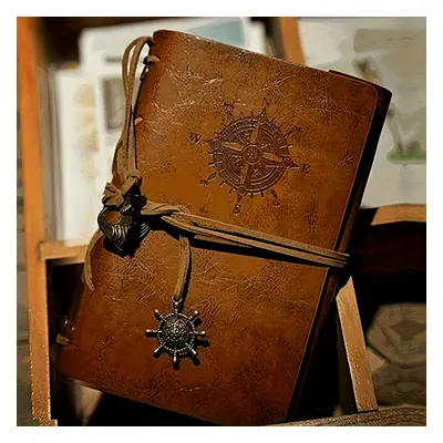 TEMU Vintage Pirate-themed Spiral Ring Binder Journal - Leather Cover With Compass & Steering Wh