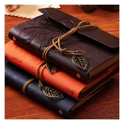 TEMU Retro Leaf Faux Leather Loose-leaf Notebook Strap Portable Travel Record Hand Ledger Learni