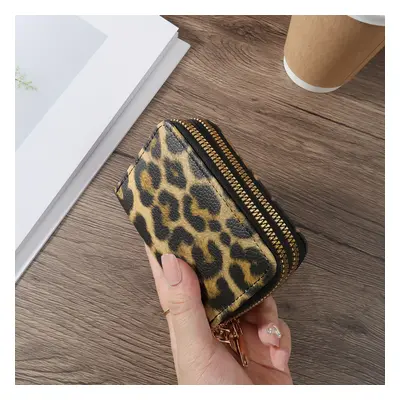 Fashionable Double Zipper Clutch Wallet, Leopard Pattern Coin Purse, Trendy Pu Leather Credit Ca