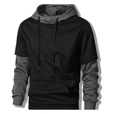 TEMU Men' Two-piece Hoodie And Sweatshirt - Regular Fit, Polyester, Knit Fabric, Solid Color Wit