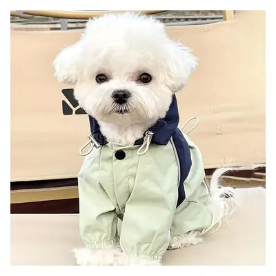 TEMU Waterproof Pet Raincoat With Hood - Stylish Design, Button Closure For Small Dogs And Cats,