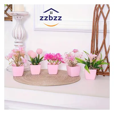 5-pack Mini Artificial Potted Plants - Home Office Decoration Plastic Faux Flowers For Shelf, De