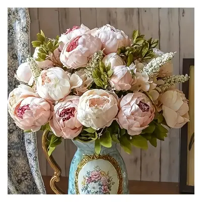 TEMU 1pc, Vintage Artificial Peony Bouquet, 45cm/17.7in Tall, Suitable For Room Dining Table Dec